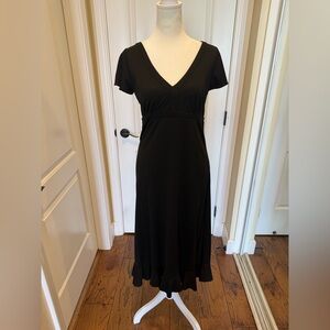 LOFT Black V-Neck Short Sleeve Midi Dress